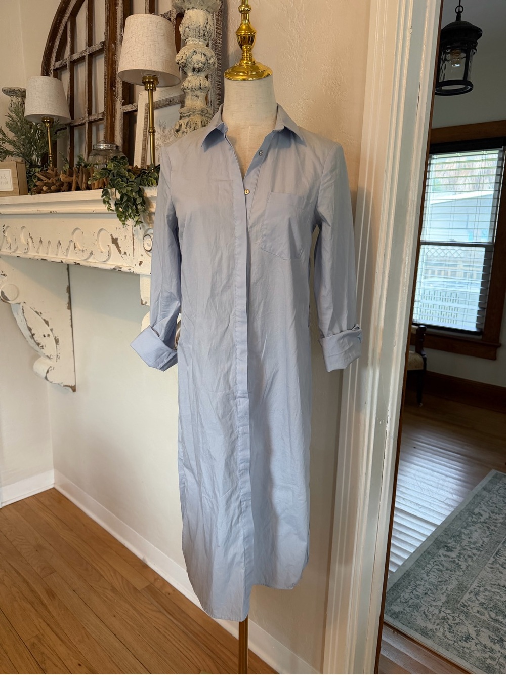 H&M Light Blue Collared Midi Shirt Dress